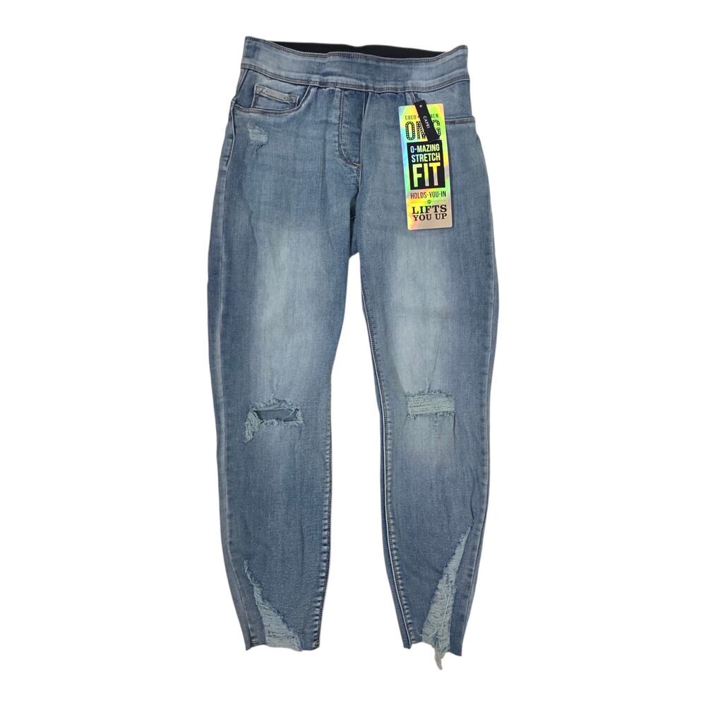 Coco + Carmen OMG Capri Lifts Holds Jeans Distressed Light Blue Raw Hem XS
